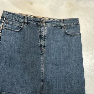 Burberry denim skirt.